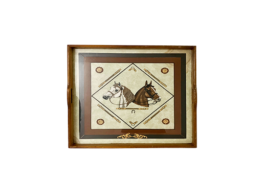 1 VASSOIO QUADRATO IN LEGNO DECORO EQUESTRE DIM. 57x57 CM