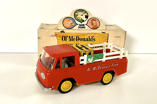 1 GIOCATTOLO IN LATTA E PLASTICA “OL' MC DONALD'S FARM” PICCOLI DIFETTI E PARTI MANCANTI, FUNZIONAMENTO A BATTERIA, CON SCATOLA ORIGINALE (N.C.F.) DIM. 23x10x9 CM