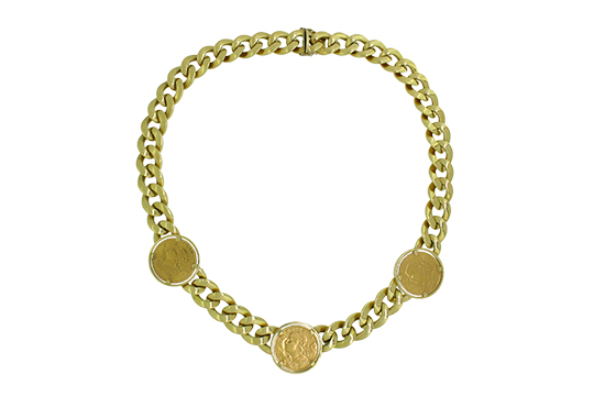 1 COLLIER IN O.G. 18 KR. CHE INCASTONA 3 MARENGHI SVIZZERI IN ORO 900‰ GR. TOT. 163,65