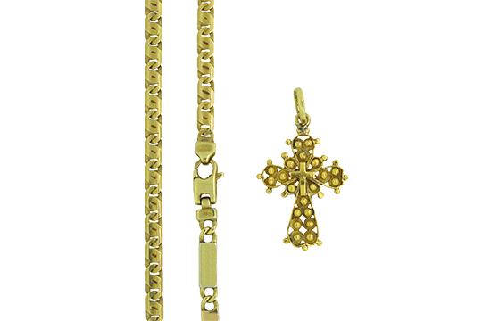 1 CATENA E 1 CROCE TUTTO IN O.G. 18 KR. GR. TOT. 25,10