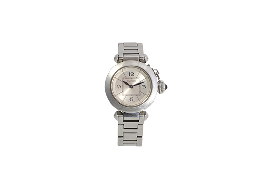 1 OROLOGIO CARTIER PASHA LADY QUARZO REF. 2973 CON CASSA (27 MM) E BRACCIALE IN ACCIAIO (FUNZIONANTE)