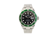 1 OROLOGIO ROLEX OYSTER PERPETUAL DATE SUBMARINER GHIERA VERDE “FAT FOUR”, REF. 16610 LV, SERIALE F793XXX CON CASSA E BRACCIALE IN ACCIAIO (FUNZIONANTE)
