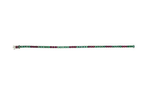 1 BRACCIALE TENNIS IN O.B. 18 KR. CHE INCASTONA PR. SMERALDI PER COMPL. KT. 3,20 C.a E PR. RUBINI PER COMPL. KT. 2,10 C.a GR. TOT. 18,50