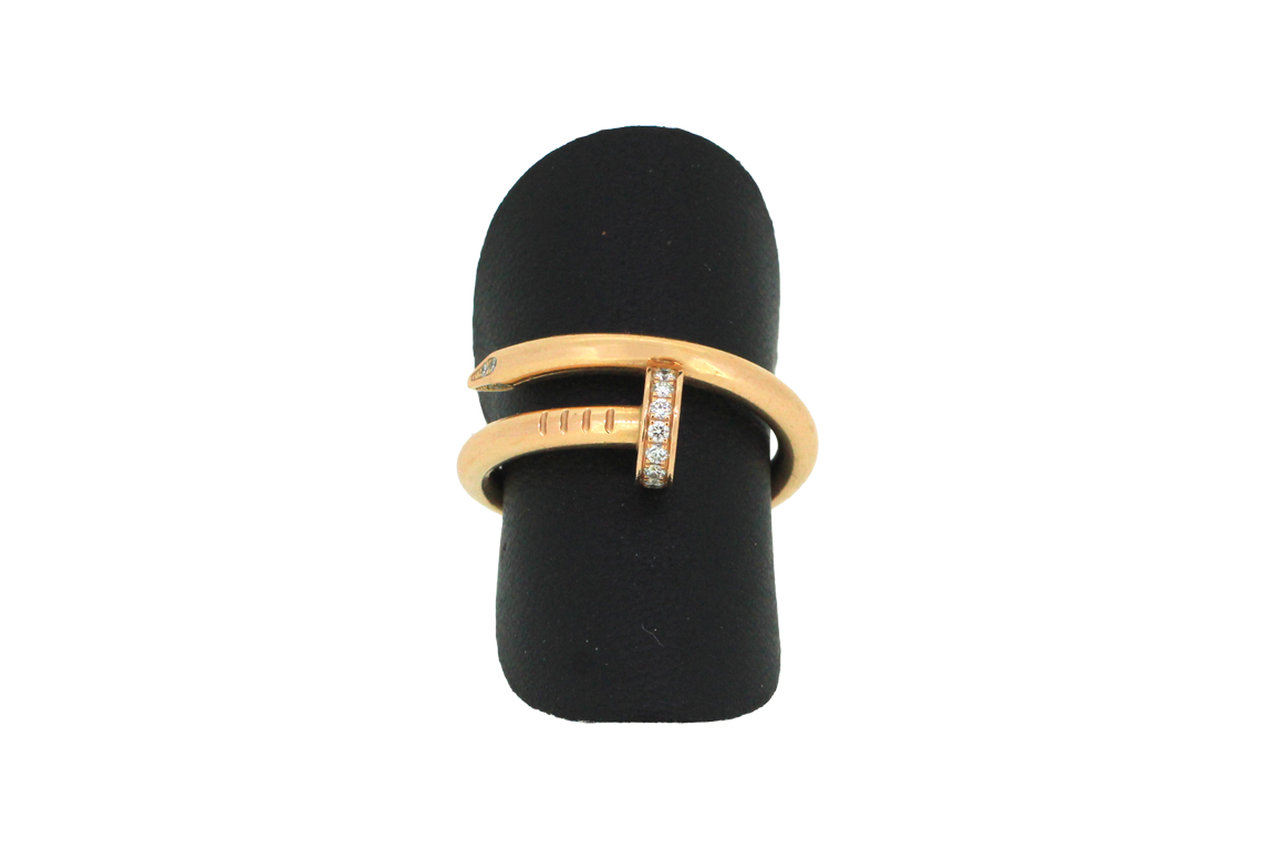 1 ANELLO IN O.R. 18 KR. FIRMATO CARTIER “JUSTE UN CLOU” CON BRILLANTI PER COMPL. KT. 0,13 C.a (MISURA 55) GR. TOT. 7,35