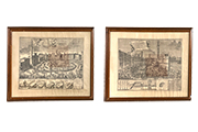 2 ANTICHE STAMPE RAFFIGURANTI “PIAZZA DEL CAMPO DI SIENA” CON CORNICE IN LEGNO E VETRO DI PROTEZIONE DIM. 87x68 CM