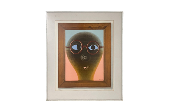 1 STAMPA RAFFIGURANTE AUTORITRATTO DI OTTO TSCHUMI CON CORNICE IN LEGNO E VETRO DI PROTEZIONE  DIM. 42x52 CM