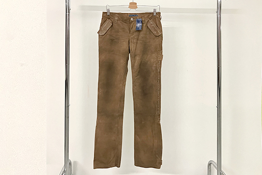 1 PAIO DI PANTALONI RALPH LAUREN, PELLE SCAMOSCIATA, COLORE MARRONE, TAGLIA 44