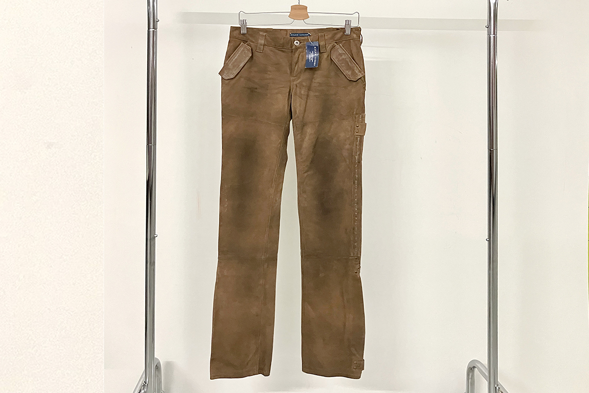 1 PAIO DI PANTALONI RALPH LAUREN, PELLE SCAMOSCIATA, COLORE MARRONE, TAGLIA 44