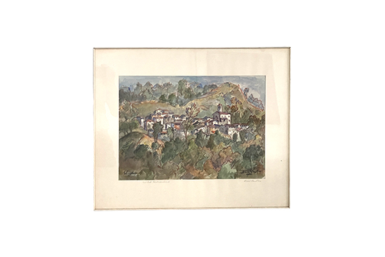 1 ACQUARELLO FIRMATO H. VAUTIER RAFFIGURANTE IL PAESE DI MUGENA NEL MALCANTONE CON CORNICE IN PLASTICA E VETRO DI PROTEZIONE DIM. 45x31 CM
